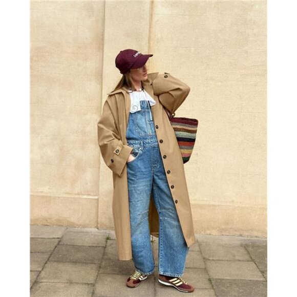 Womens Long Trench Coat Single Breasted Khaki - Picture 3 of 5